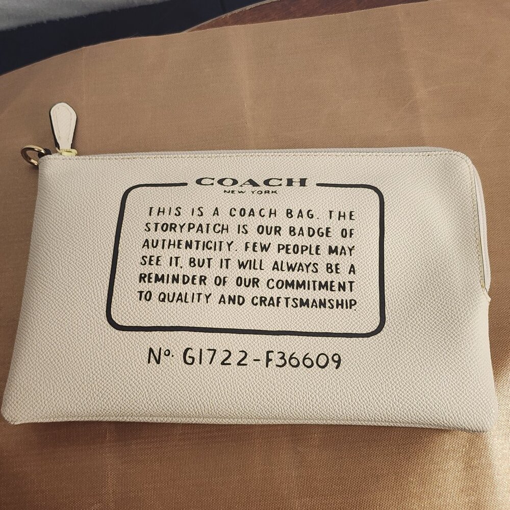 Coach Cream Cosmetic Pouch with Black Print